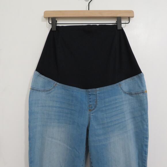 Isabel Maternity Womens Sz 10 Blue Wash Raw Hem Jeggings Full Front Panel Pants - Picture 3 of 6